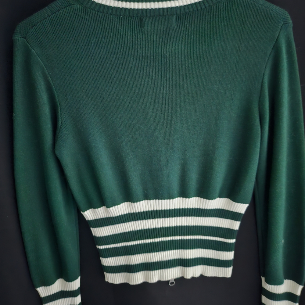 SO Women's Green and White Striped Cardigan - Picture 2 of 2